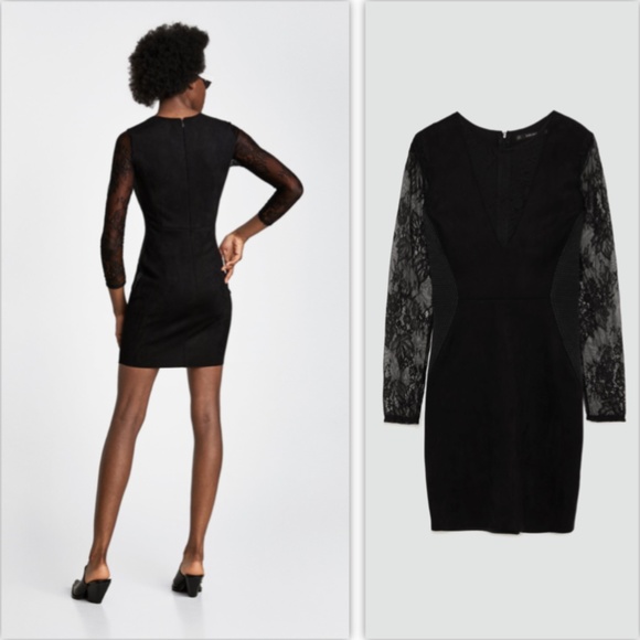 😎Zara Black Contrasting Faux Suede Dress Size L* - Picture 7 of 8
